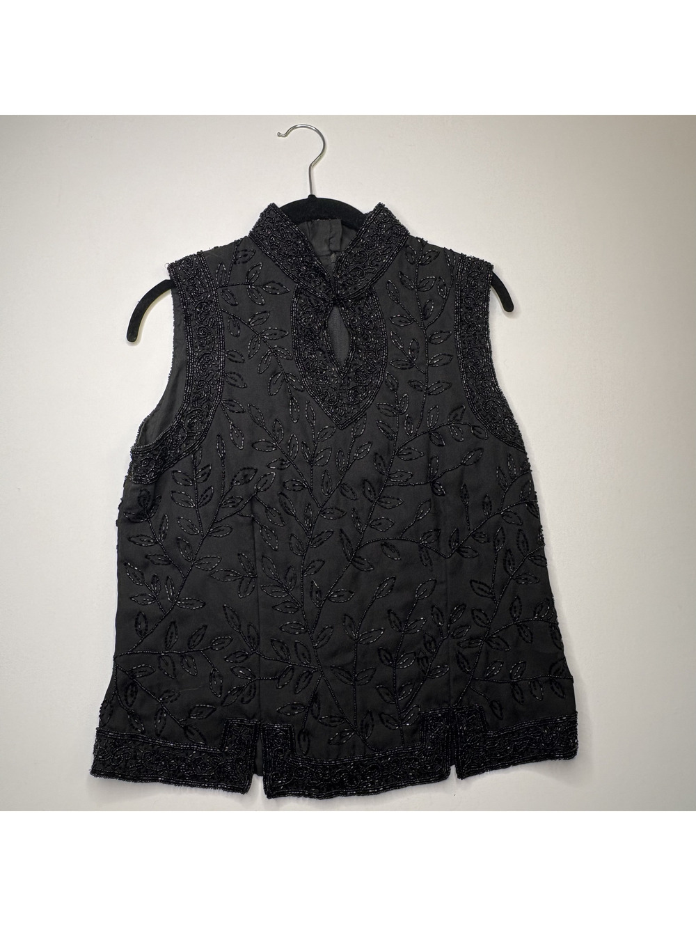 Vintage Fashion Bug Y2K Black Beaded Mesh Sleeveless Top M